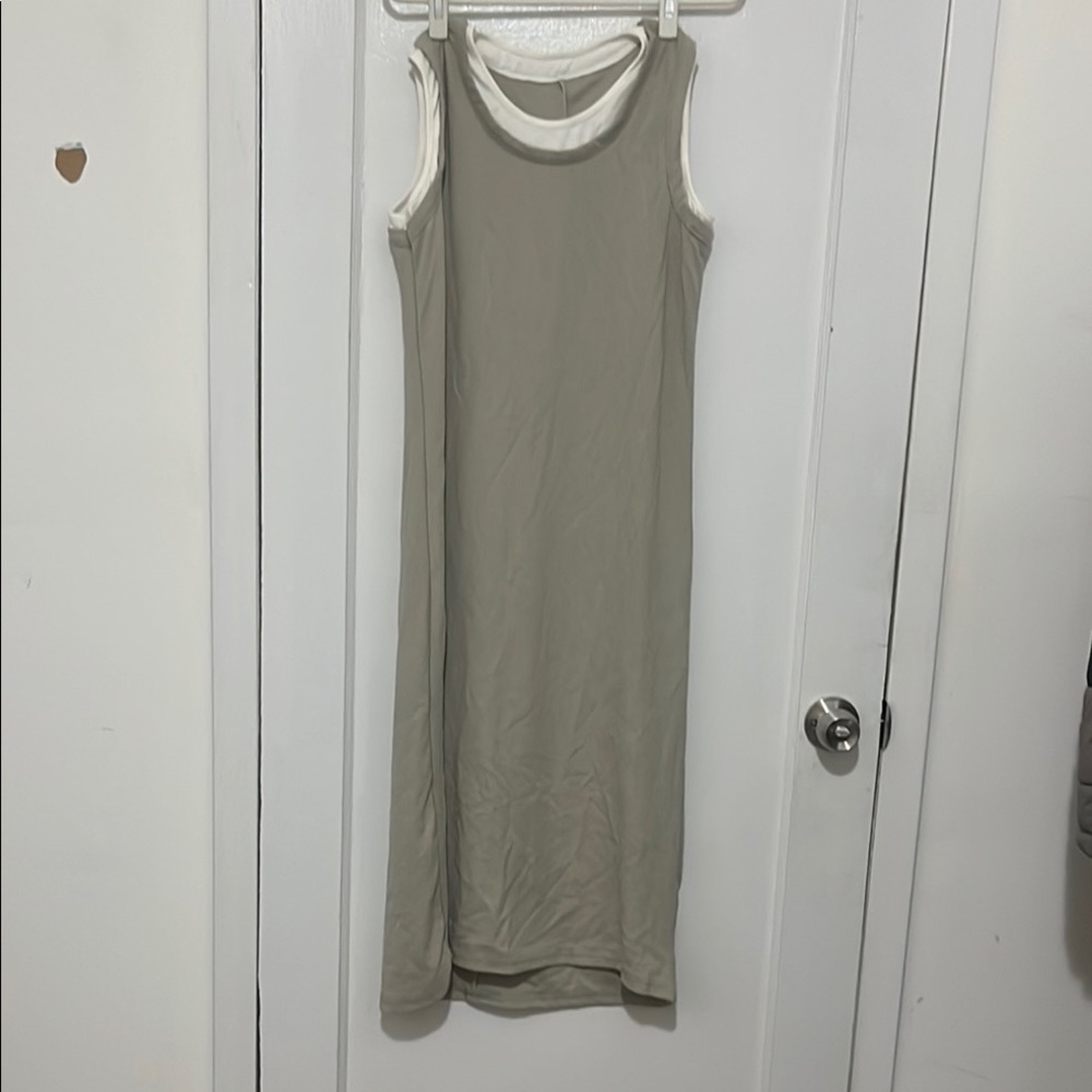Elegant green Beige Sleeveless Dress